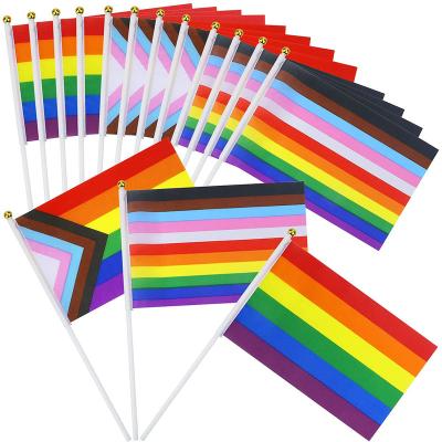 China FLY 14*21cm Polyester Rainbow Pride Small Hand Wave Hand Hold Flag LGBT Gay Hand Flag For Party Decorations for sale