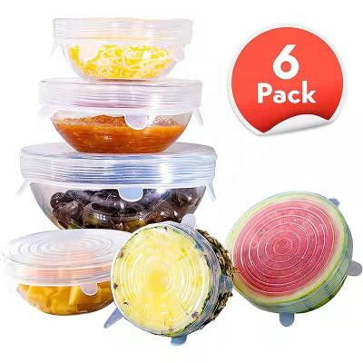 China Sustainable Reusable Durable Flexible Food And Fruit Silicone Stretch Lid Cover Pack 6pcs Bottles Non Spill Accept for sale