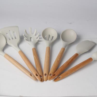 China Viable wholesale silicone utensil set kitchen utensil silicone beech wood handle kitchenware kitchen utensil for sale