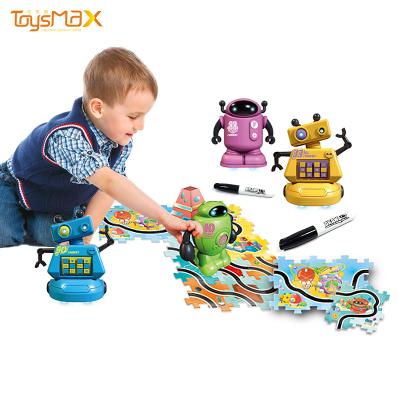 China Follower Robot Power Line with City Builder Puzzle Kids Educational Drawing Toy Robot Inductive Walking Toy Line with Puzzle 140pcs for sale