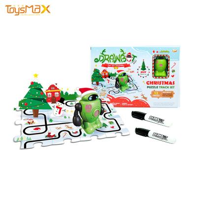 China Christmas Style Newcomer Walk On Line Drawing Electronic Toy Christmas Inductive Puzzle Robot Toy With Magic Pen for sale