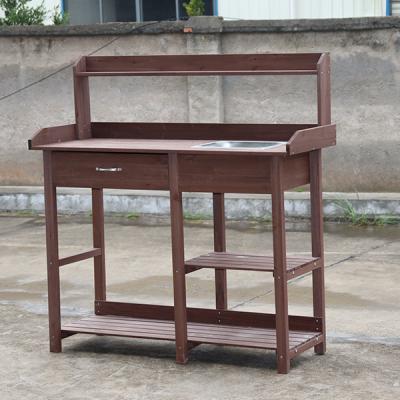 China Fir Wood Chinese Wooden Bench or Flower Garden Potting Table Spruce Wood Outdoor Potting Bench for sale