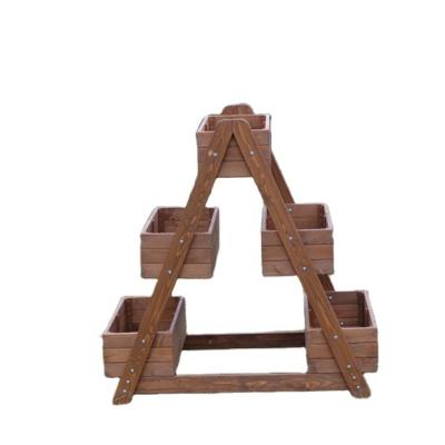 China Chinese Style Solid Indoor Outdoor Wooden Triangle Plant Stand Flower Box Garden Planter Detachable Garden Raised Bed for sale