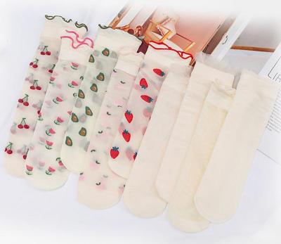 China QUICK DRY spring and crystal strawberry soft thin invisible glass stockings summer beautiful lace up anti fruit crochet socks for sale