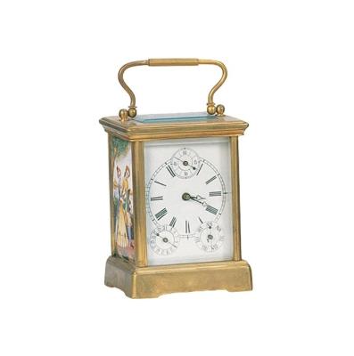 China LUMINOVA imitated from the 18th French antique gilt brass cased little Anglaise - wealthy rectangle calendar porcelain carriage travel clock for sale