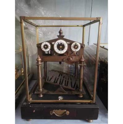 China Class 12 Seconds Antique Bronze Congreve Rolling Ball Movement Mechanical Table Clock With Wood Base And Glass for sale