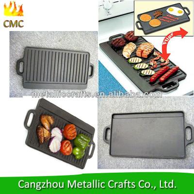 China Pre - Seasoned Hand Made Cast Iron Barbecue Grill Plate With Two Handles for sale