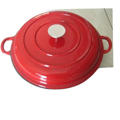 China Sustainable Heavy Duty Home Kitchenware 3 Quart Cast Iron Round Red Shiny Enamel Role Casserole Pot With Lid for sale