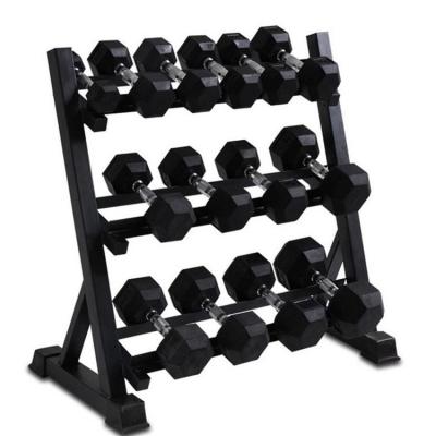 China Universal Fitness Equipment Thickened Durable Steel 400KG 3 Row Dumbbell Bearing Rack for Hex and Round Dumbbells for sale