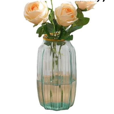 China Modern Painted Gold Morandi Color Ion Plated Amber Sand Two-Color Ice Flower Real Stone Lacquer Flower Arrangement Flower Glass Vase for sale