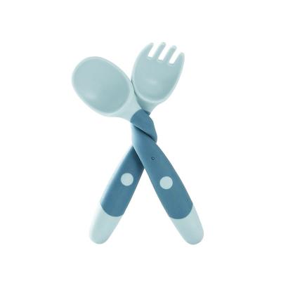 China Colorful design High Quality PP Children's Dining Training Tableware Twisting Fork Spoon Silicone Soft Spoon Baby Can Bend Spoon for sale