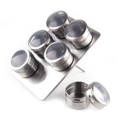 China Freshness Preservation Metal Magnet Spice Tin Seasoning Container Stainless Steel Spice Jar Sauce Storage Pot Sugar Salt Pepper Condiment Bottle for sale