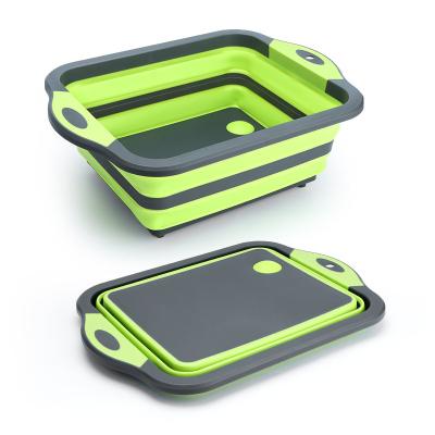 China Sustainable Multifunctional Collapsible Water Draining Sink Chopping Board Outdoor Barbecue Large Volume Washing Cutting PP Chopping Block for sale