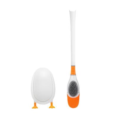 China Sustainable Creative Duck Shape Silicone Toilet Brush Wall-mounted Bathroom Deep Cleaning Tool Toilet Cleaner With Draining Base for sale