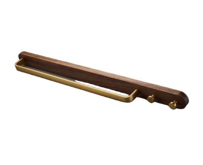 China Stocked Black Walnut Non Drilling Towel Rack Waterproof Strong Load Bearing Bathroom Wall Mounting Single Pole Towel Bar for sale