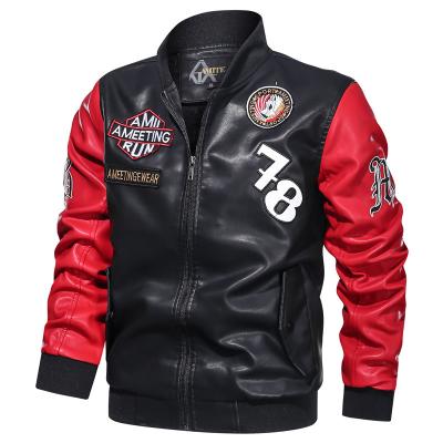 China Waterproof Wholesale 2021 Embroidery Windproof Patched Motorcycle Bomer Jackets Leather Jackets For Men for sale