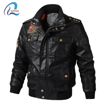 China Vintage Mens Waterproof Black Military Warrior Uniforms Loose Size Multiple Pockets Leather Jackets whshed for sale