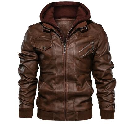 China 2021 waterproof fashionable zipper decorated slim hooded pu leather jackets for men for sale