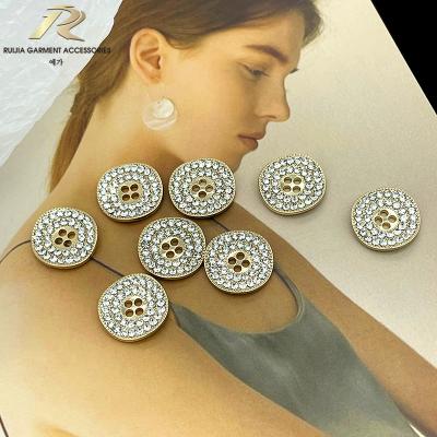 China Fashion Sewing Shirt Buttons Four Holes Metal Nickel Free Zinc Alloy Leg Buttons With Rhinestone for sale