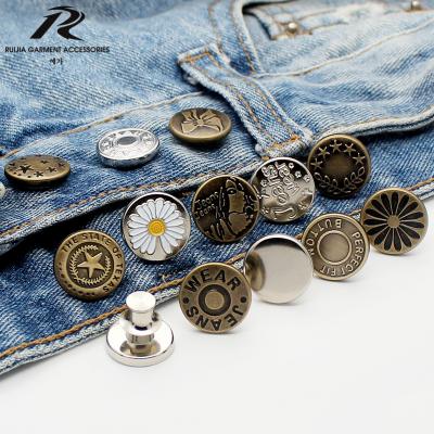 China Direct Wholesale Nickel Free Supply Custom Style 17mm Brass Metal Various No Sew Necessary Snap Adjustable Jeans Button for sale