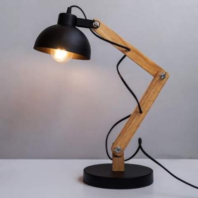 China Good Quality Mid Century Modern Large Table Task Lamp Metal Wood Antique Black Reading Lamp For Office Desk Study Room for sale