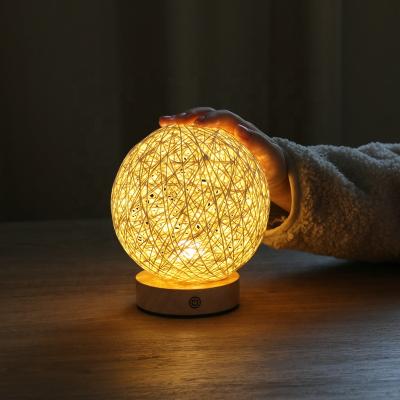 China Warm Sensor Touch Farmhouse Rattan Night Lamp USB Rechargeable Led Kids Lamp for sale