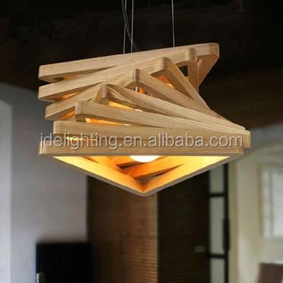 China Modern Wholesale Modern Wooden Twist Art Triangle Dining Room Three Geometric Overlay Pendant Lamp for sale