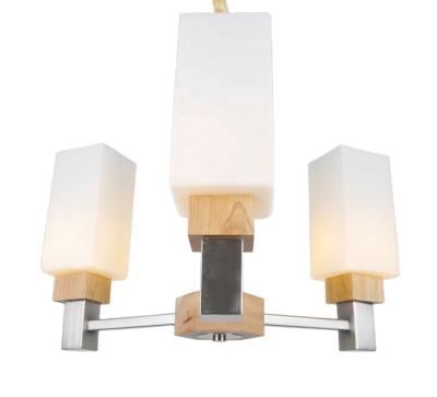 China Modern Useful Modern Concise Wooden Glass Chandelier Countryside 3 Light Living Room Pendant Lamp for sale