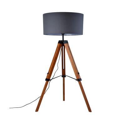 China Warm Black Retro Vintage Style Living Room Fabric Lampshade Stand Tripod Stand Lamp Wood Floor Lamps for sale