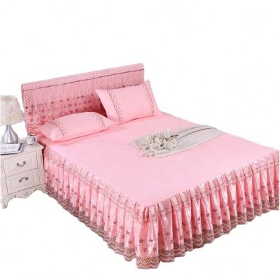 China High Quality Modern Cheap Price Style100% Polyester Generic Home Decoration Beautiful Plain Dyed Double Bed Skirt Sets for sale