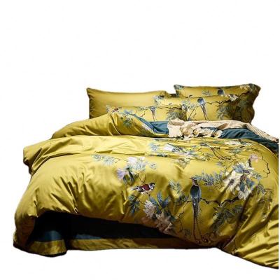 China Manufacturer Wholesale Modern Home Nondisposable Textile Printed Bird Branch Printed Comforter Cover Bedding Set 4 Pieces for sale