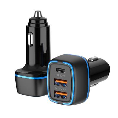 China Top Selling Products Mobile Phone USB-C 20W Fast Charging 3 Ports 32W LED Right Car Charger For Mobile Phone for sale