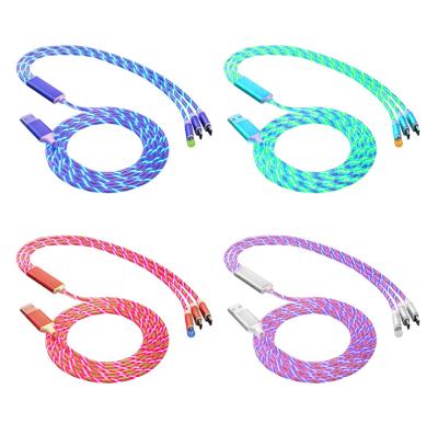 China Quickly Charging 3 in 1 Charging Cable For Phone Micro USB Cable LED Flowing Type C Magnet Charger Cable for sale