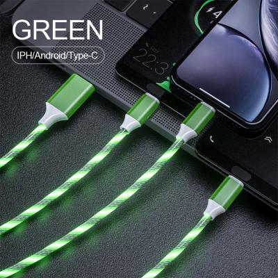 China Mobile Phone/Ipad/Camera/PDA/MP3 Hot Selling Multifunctional 3 in 1 USB Cable 1.2m Fast Charging USB Led Cable Micro USB Luminous Lighting Fast Charging Type C for sale