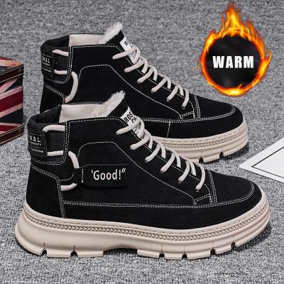 China New Design Plush Quick-drying Outdoor High Top Warm Winter Shoes For Man Leather Fur Mens Casual Boots for sale