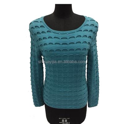 China Anti-Shrink Women Breathable Blue Pullover Plus Size Wave Pattern Women's Sweaters 2023 New Fashion Knit Sweater for sale