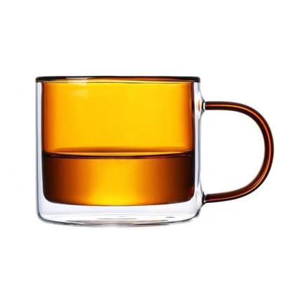 China Hot Sale Household Coffee Mug Double Wall Transparent Heat Resistant Colored Glass Tea Cups for sale