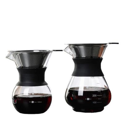 China Factory Direct Stocked Glass Coffee Pot Borosilicate Spill Over Glass Coffee Maker With Rubber Wood Sleeve for sale