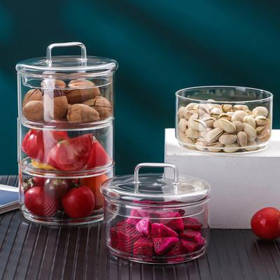 China High Quality Microwavable 3 Layer Clear Cylinder Stackable Glass Jar Set Food Container Storage Jar Set for sale