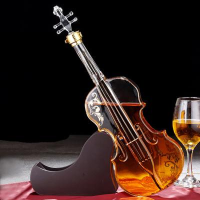 China Pure Handmade Hot Selling Borosilicate Handmade Violin Shape Glass Bottle For Wine Whiskey Glass Violin Decanter Glass Bottle for sale