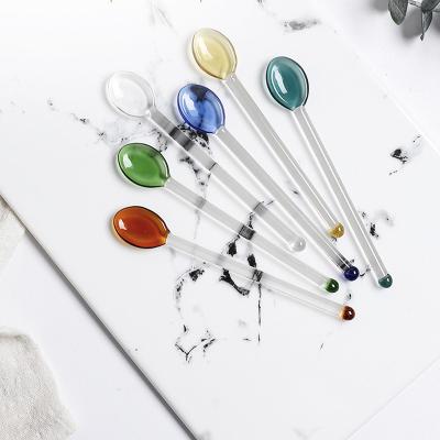 China Viable Colorful Long Handle Spoons For Coffee/Tea Sugar Dessert Cake Ice Spoon Long Handle Glass Serving Spoon for sale