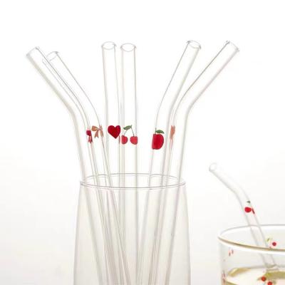 China Viable Wholesale Logo Custom Cartoon Design Glass Straw Borosilicate Pyrex Glass Drinking Brand Straw for sale