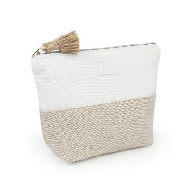 China Lady Wholesale Professional Bamboo Jute Custom Women Travel Canvas Cosmetic Bag for sale