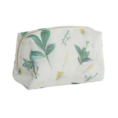 China Fashion Low Price Custom PVC Mesh Floral Print Makeup Packing Travel Cosmetic Bags for sale