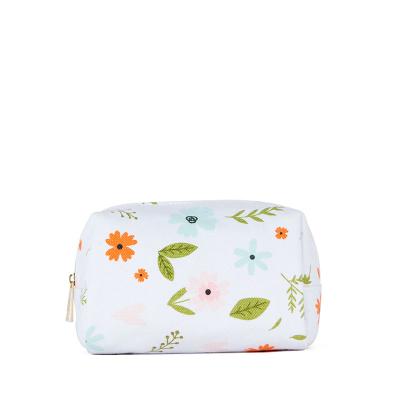 China Natural Organic Floral White Canvas Cotton Makeup Bag Cosmetic Pouch / Print Eco-Friendly Eco-Friendly for sale