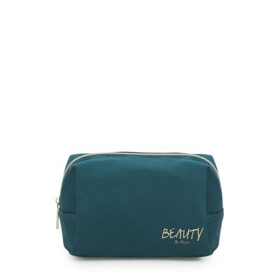 China Luxury Golden Logo Teal Cosmetic Beauty Zipper Makeup Bag or Pouches Custom Natural/Eco-Friendly Lyocell Fiber for sale