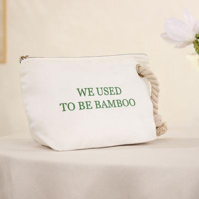 China Eco-friendly Rivta Other Bamboo Material Cloth Zipper Closure Single Empty Vanity Cosmetic Bags Makeup Pouch With Cotton Rope for sale