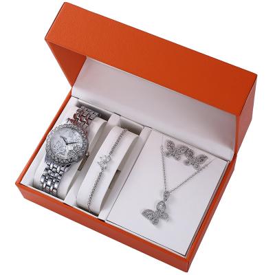 China Agriculture fashion personality boutique set gift box diamond temperament watch + bracelet + butterfly necklace + earrings (4pcs/set) for sale