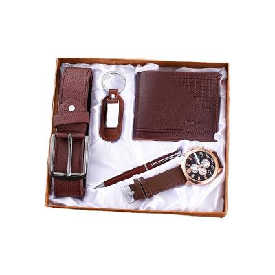 China Creative Automotive Fashion Boutique Gift Men's Belt + Wallet + Key Chain + Big Dial Quartz Watch + Pen (5pcs/set) for sale