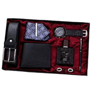 China Agriculture hot sale boutique gift men's belt+cufflinks+wallet+link gift+perfume quartz set+eyes+pen (7pcs/set) for sale